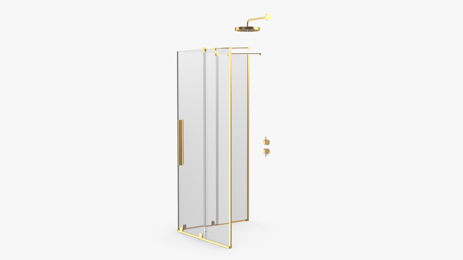 Crystal Shower Cabin Sliding Doors Gold 3D model