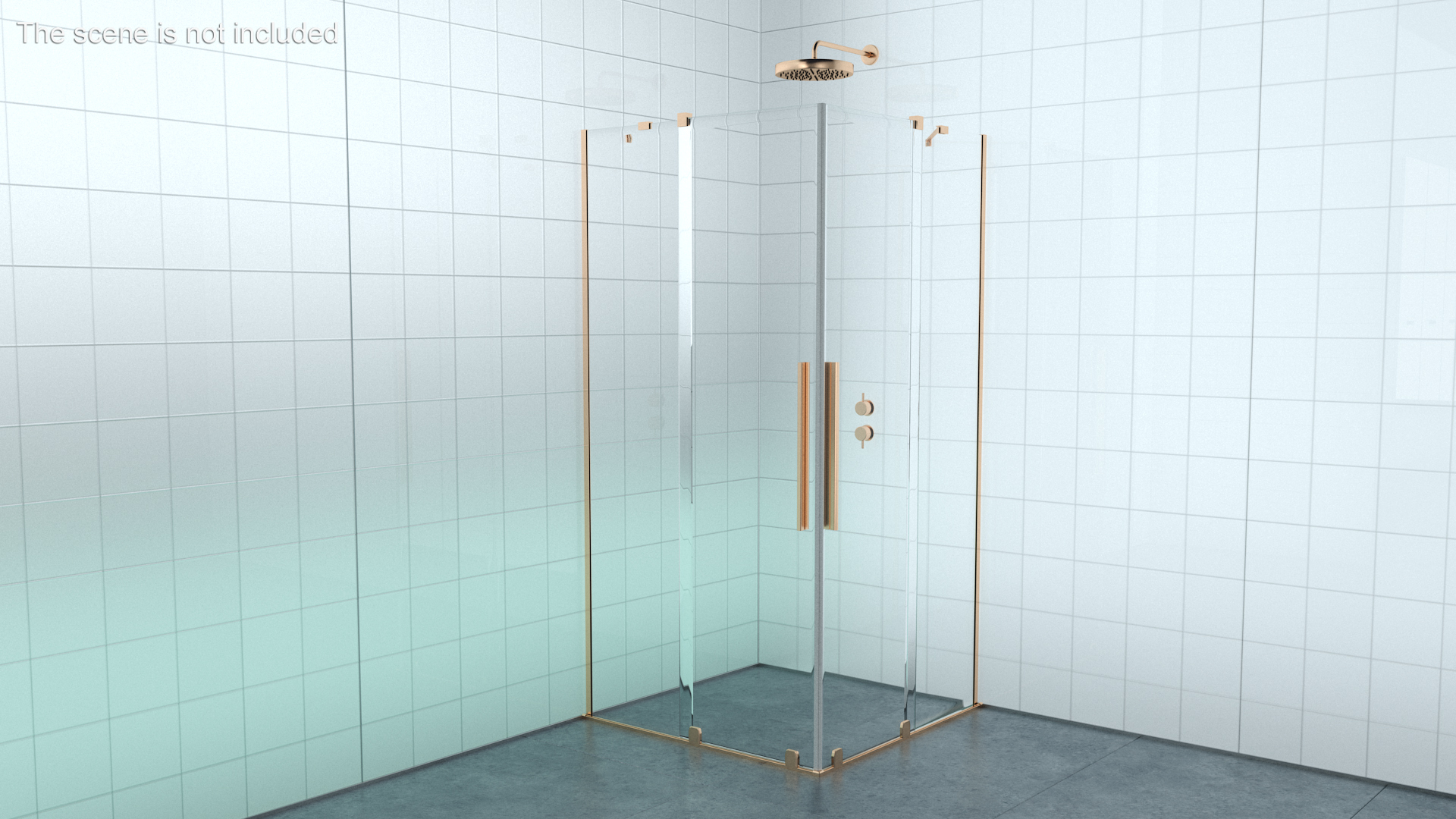 Crystal Shower Cabin Sliding Doors Gold 3D model