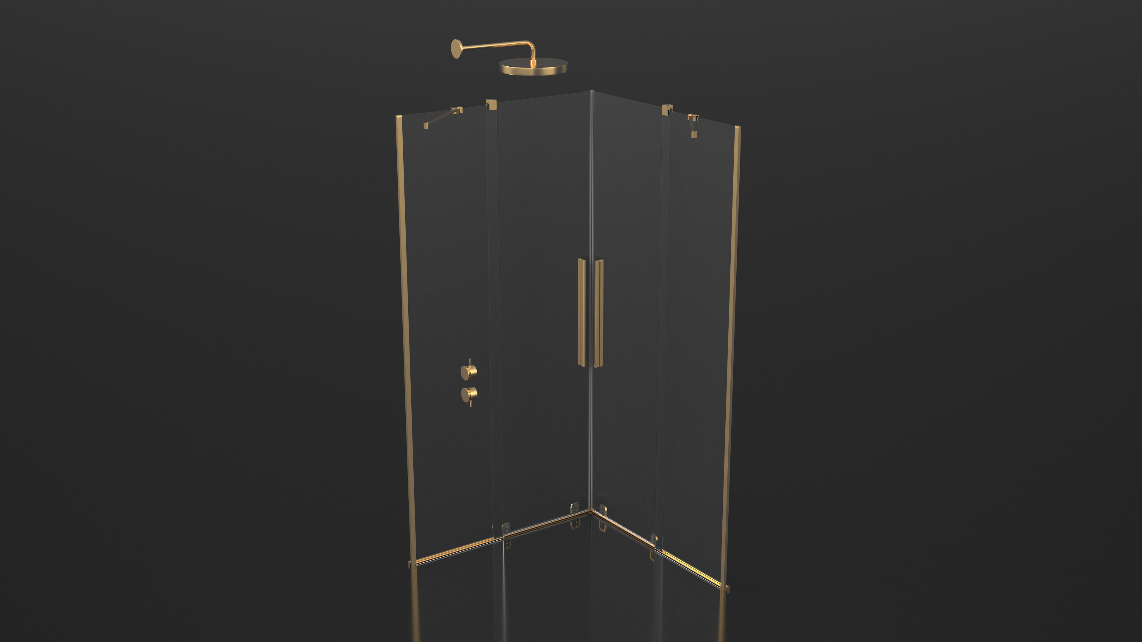 Crystal Shower Cabin Sliding Doors Gold 3D model