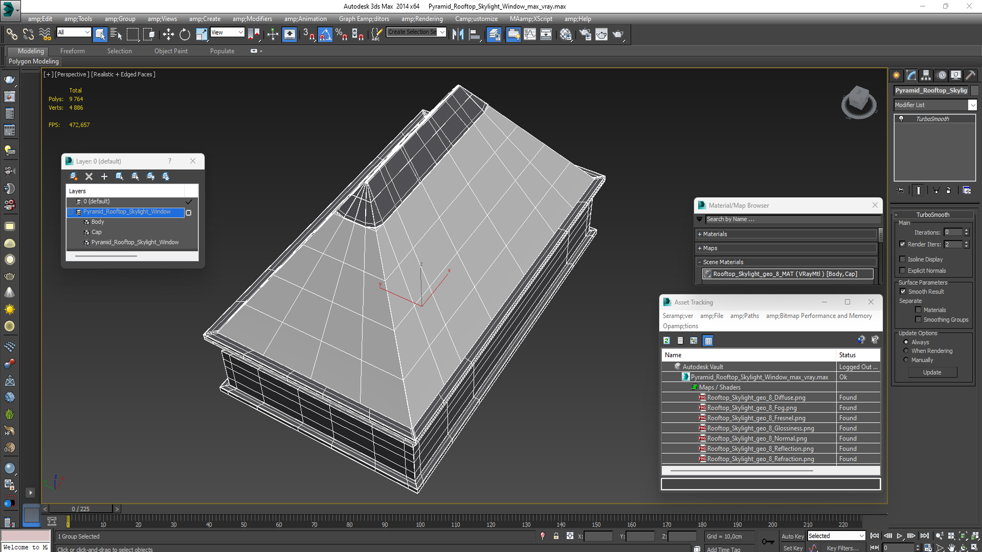 3D Pyramid Rooftop Skylight Window