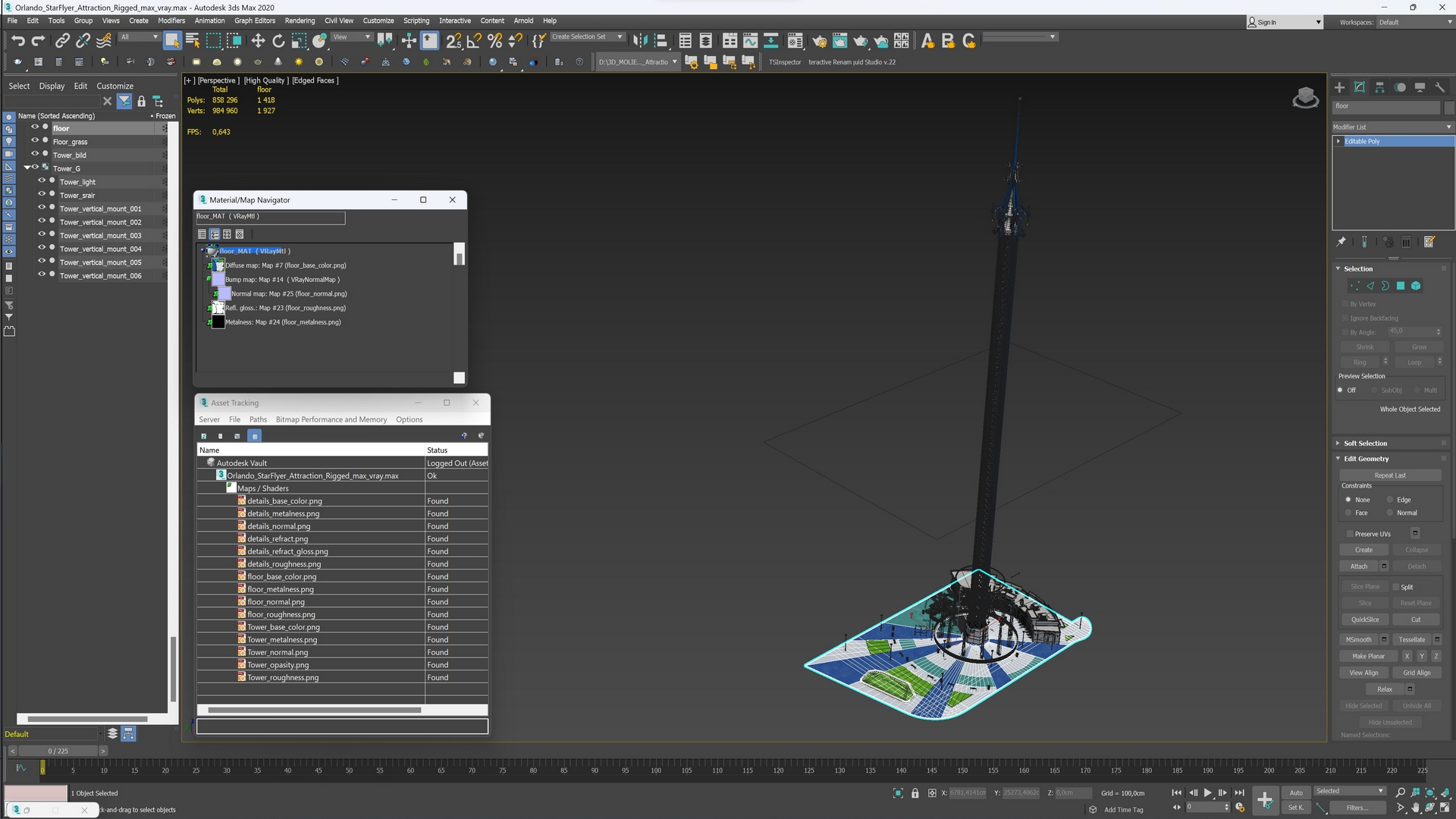 3D model Orlando StarFlyer Attraction Rigged