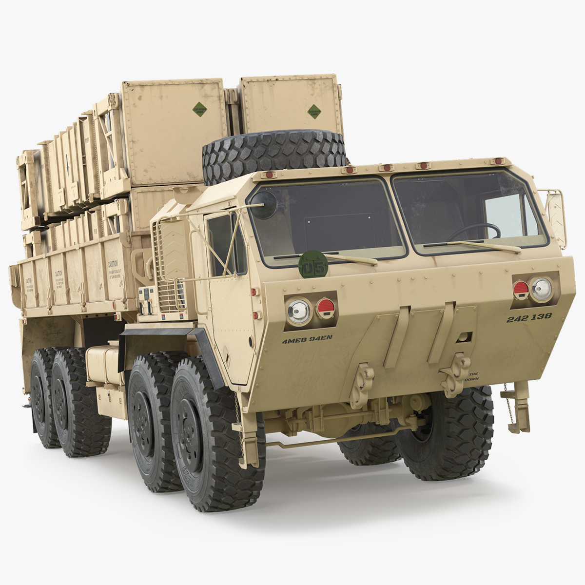 Military Cargo Truck with Air Defense Modules Desert