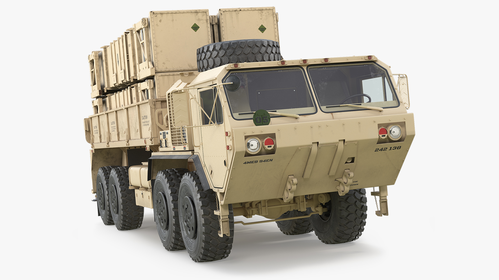 Military Cargo Truck with Air Defense Modules Desert