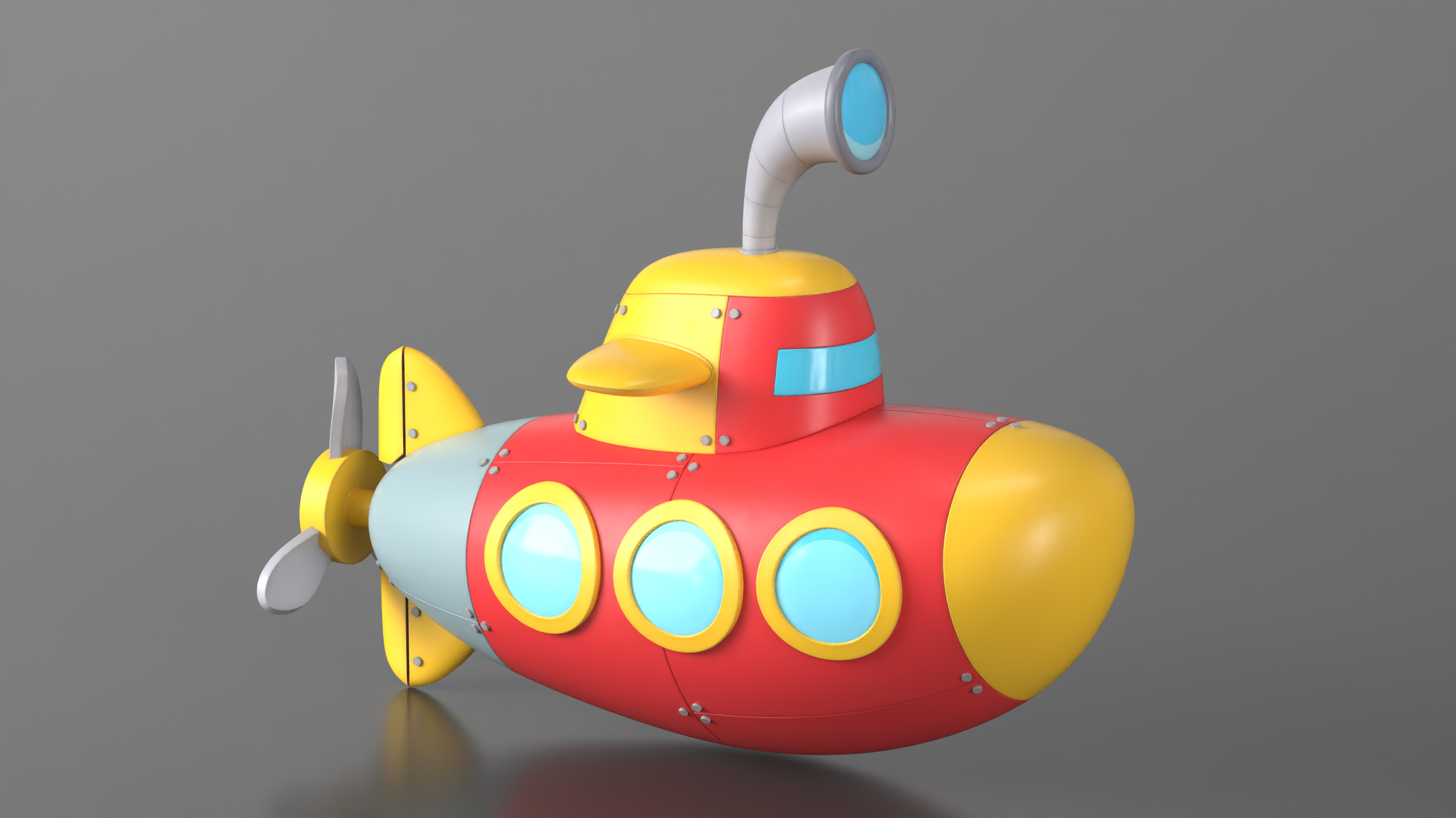 3D Cartoon Submarine Red