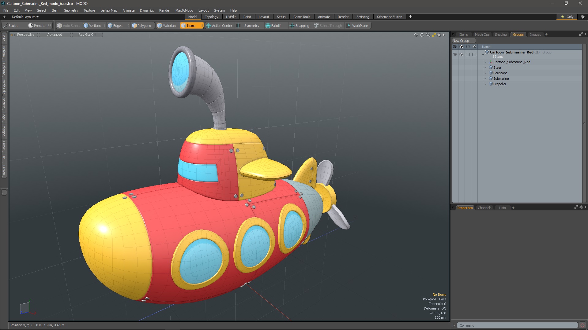 3D Cartoon Submarine Red