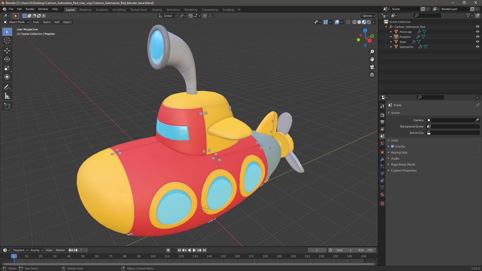 3D Cartoon Submarine Red