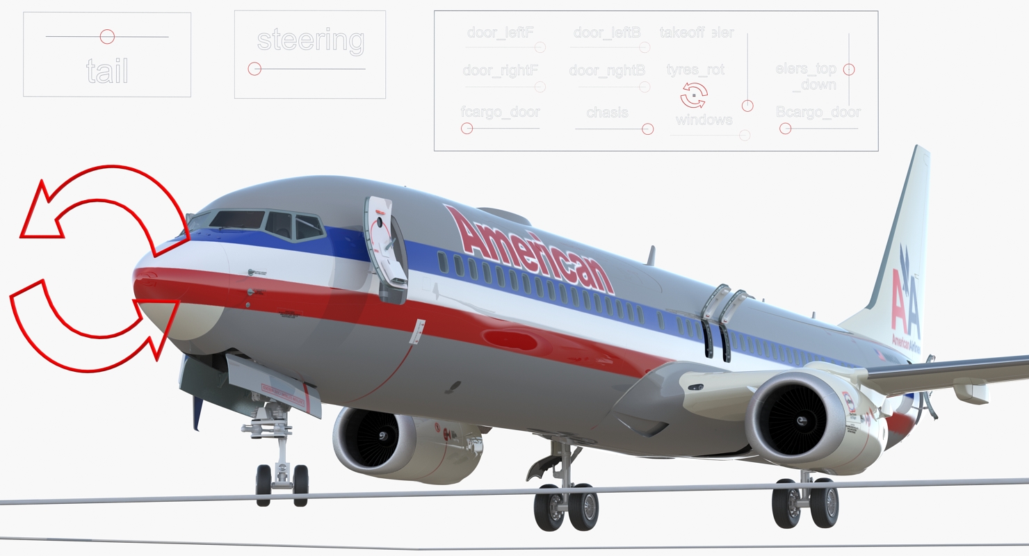 3D model Boeing 737 900 with Interior and Cockpit American Airlines Rigged