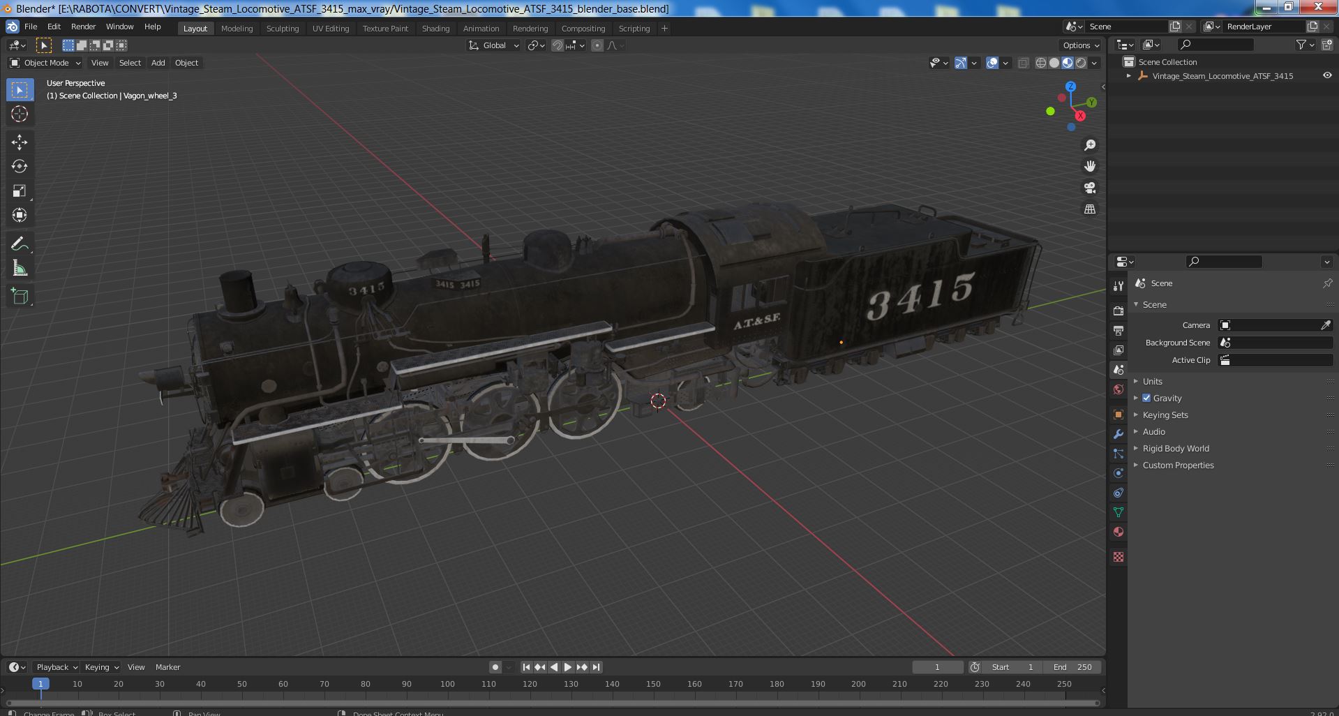 Vintage Steam Locomotive ATSF 3415 3D model