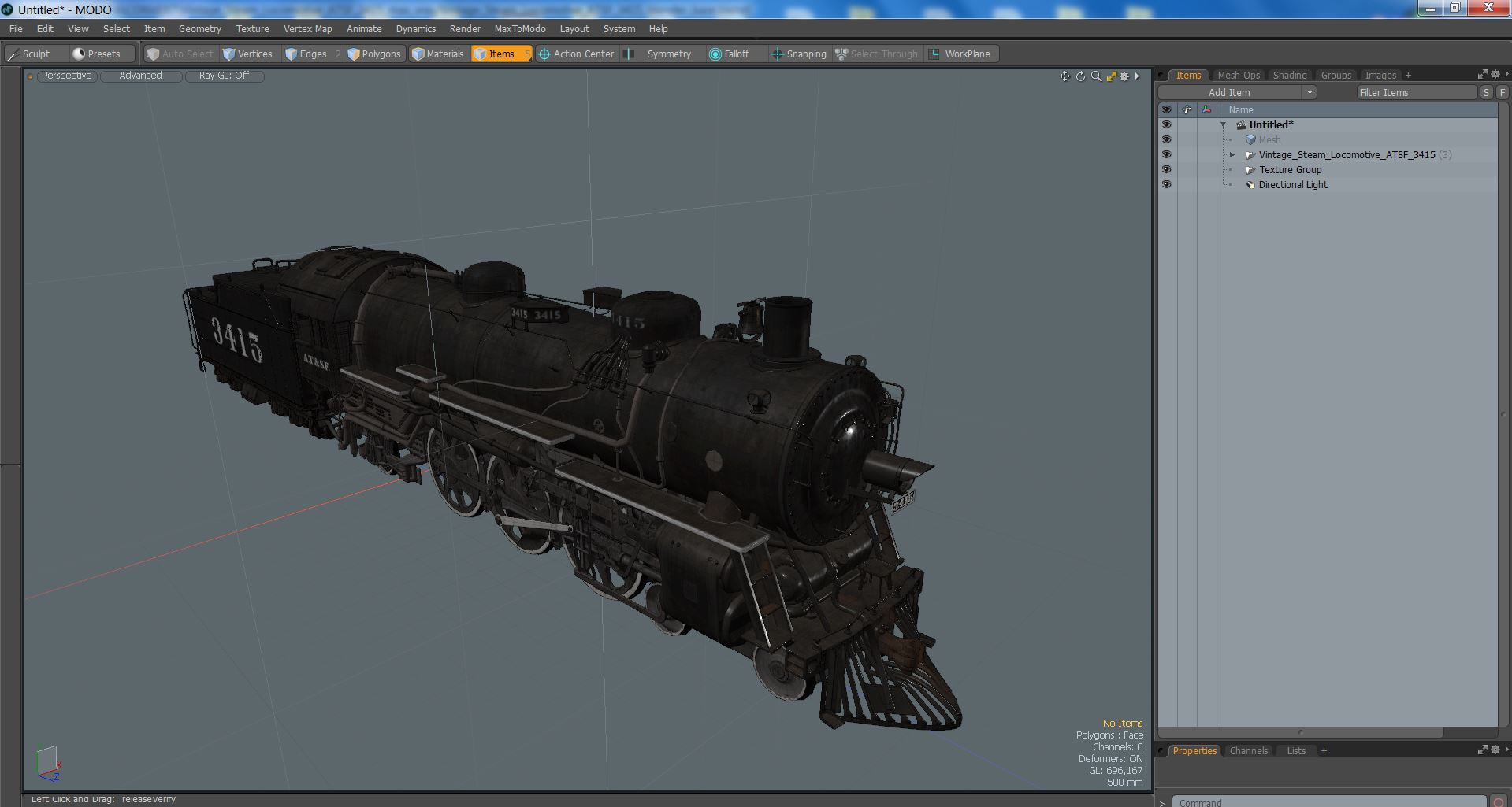 Vintage Steam Locomotive ATSF 3415 3D model