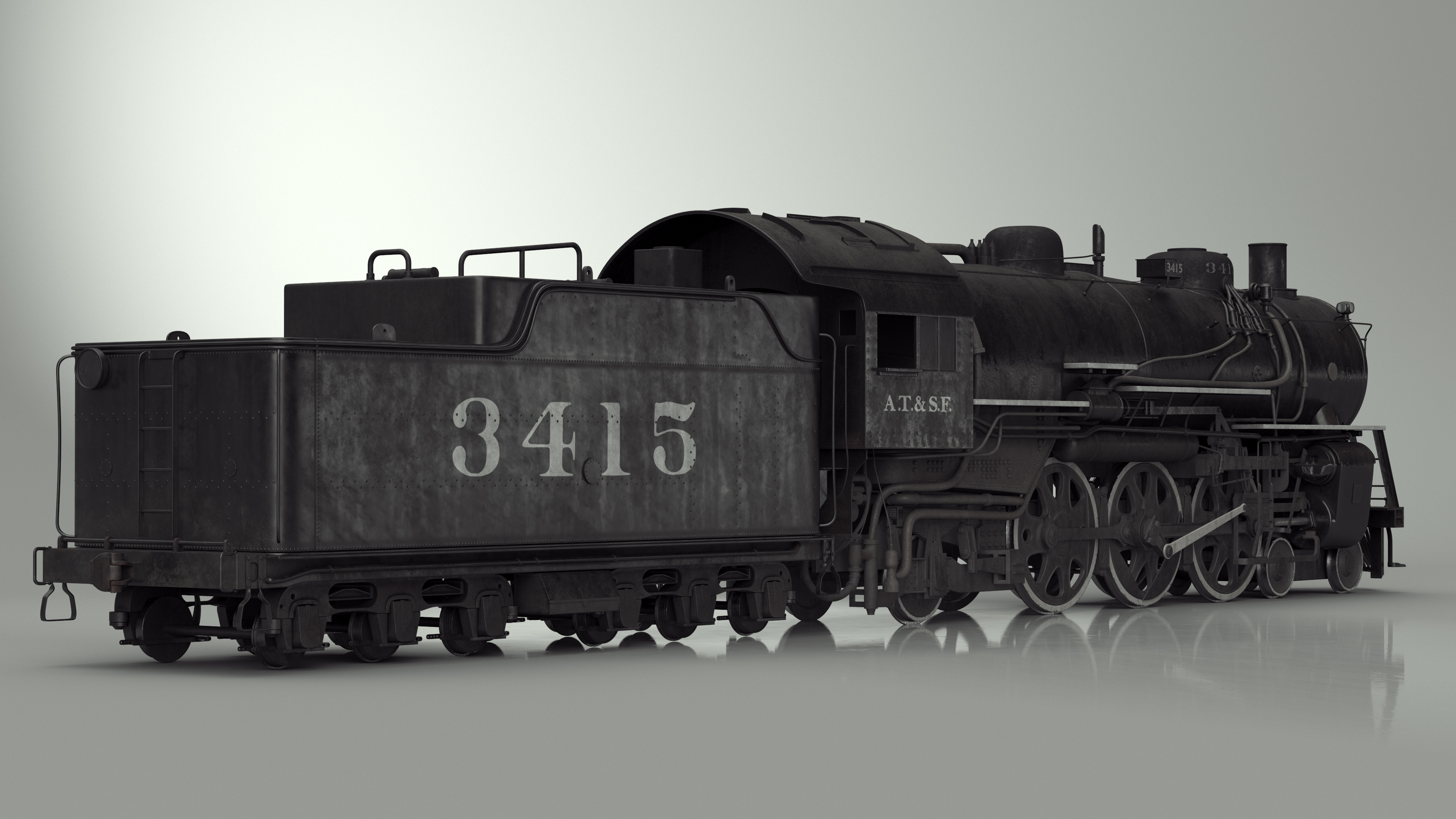 Vintage Steam Locomotive ATSF 3415 3D model