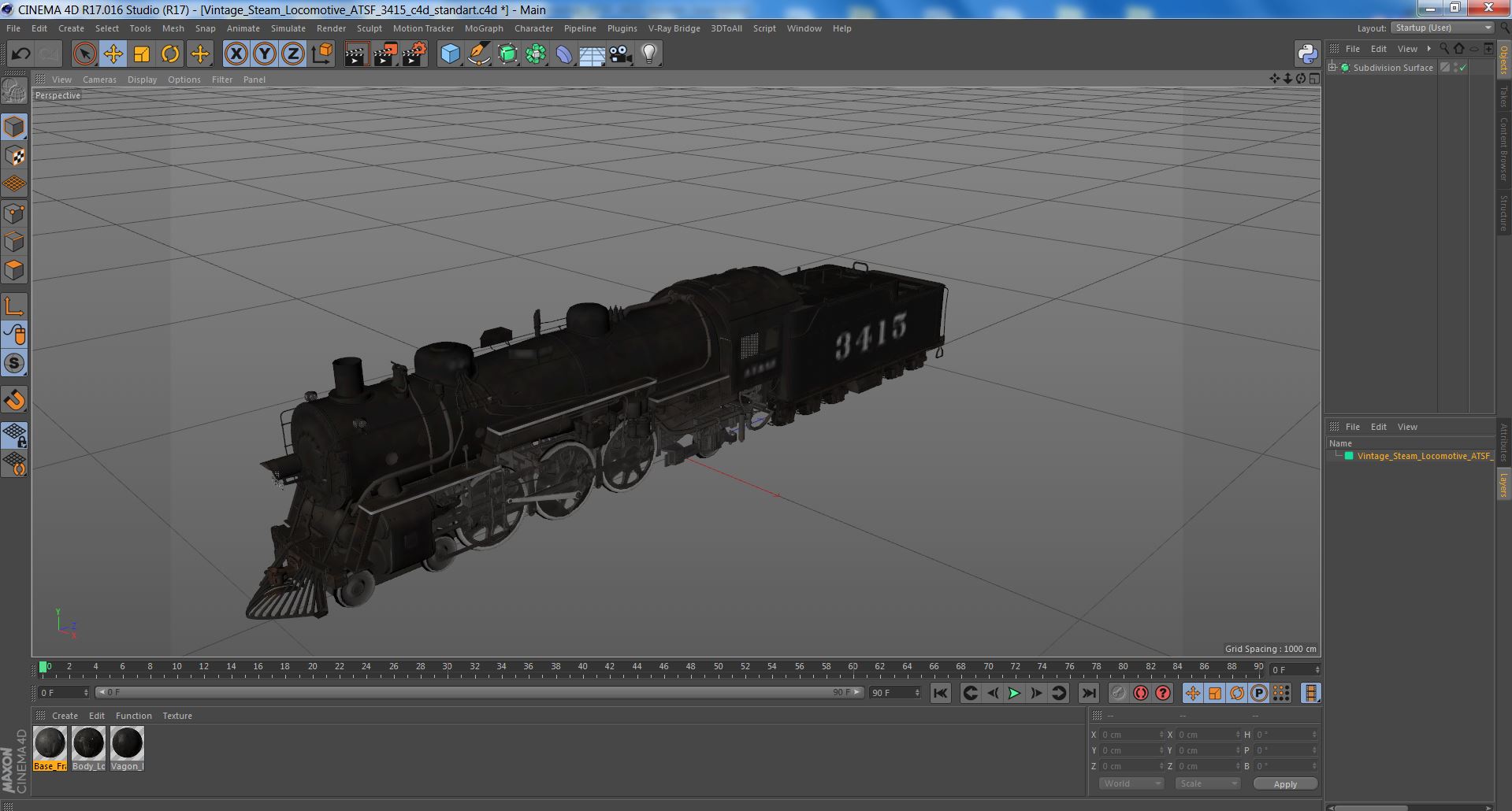Vintage Steam Locomotive ATSF 3415 3D model