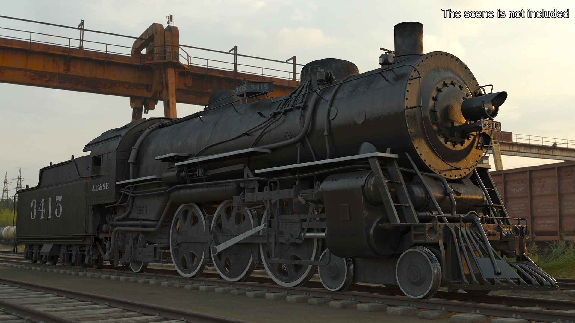 Vintage Steam Locomotive ATSF 3415 3D model