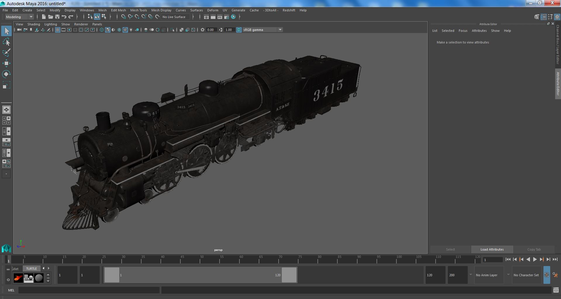 Vintage Steam Locomotive ATSF 3415 3D model