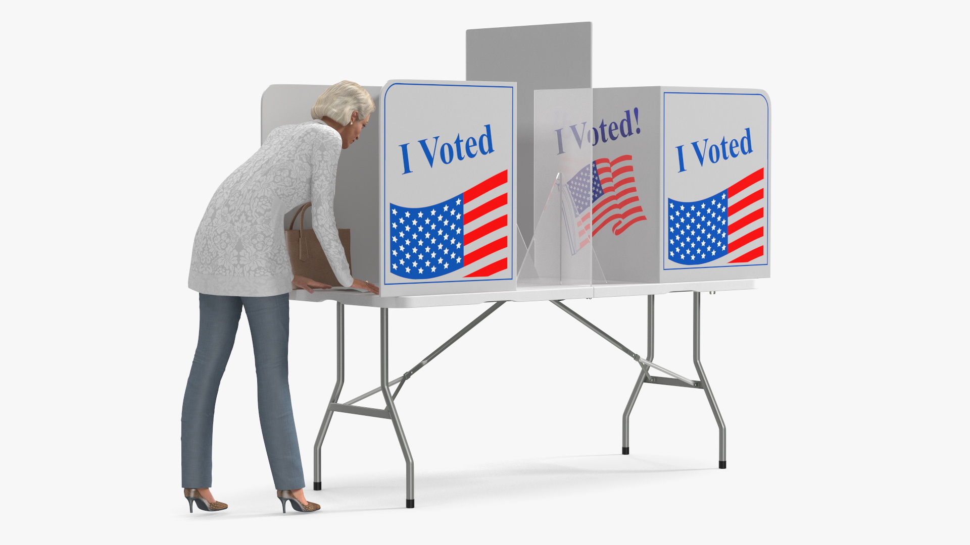 Elderly Lady with Voting Table Rigged 3D