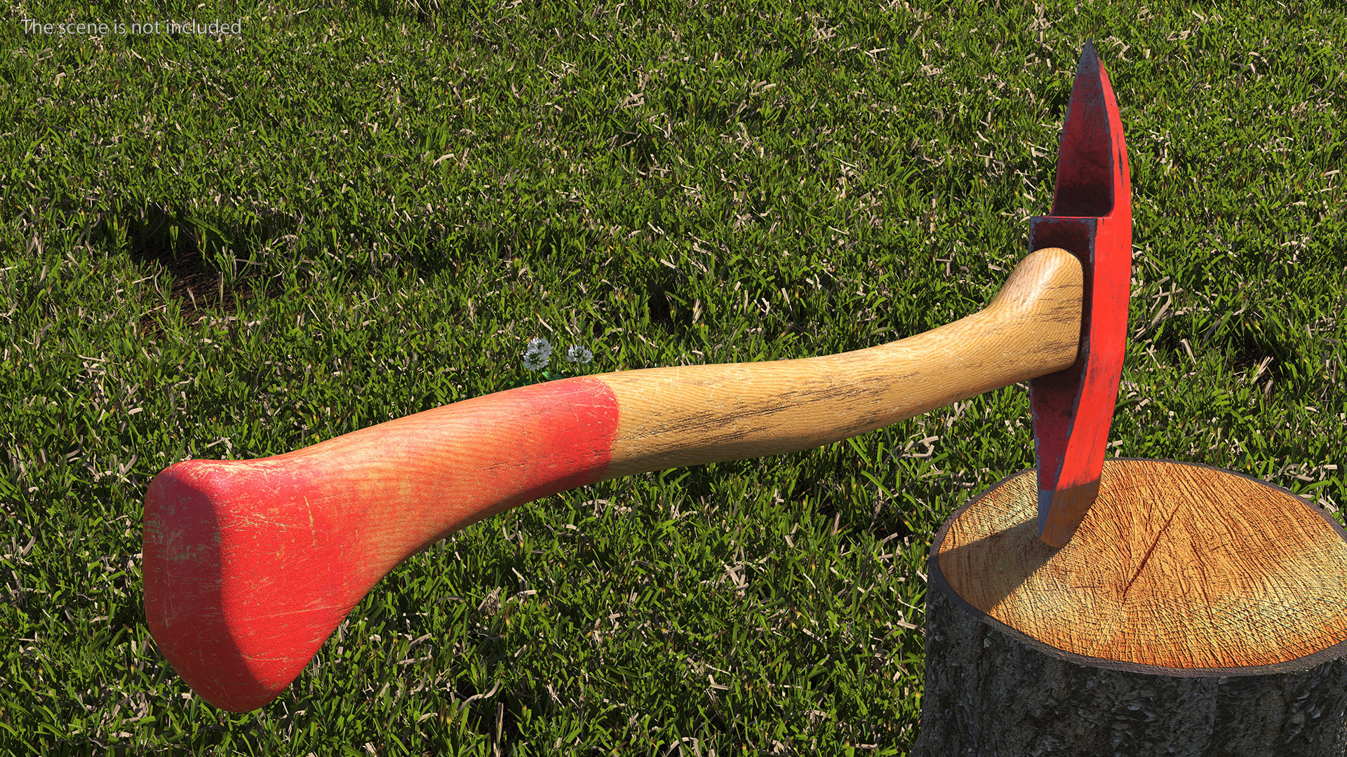 3D model Pickhead Fire Axe with Wooden Handle Old