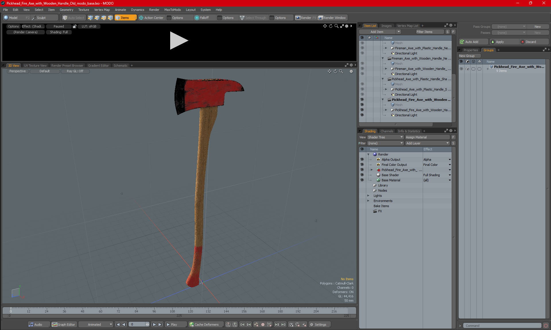 3D model Pickhead Fire Axe with Wooden Handle Old