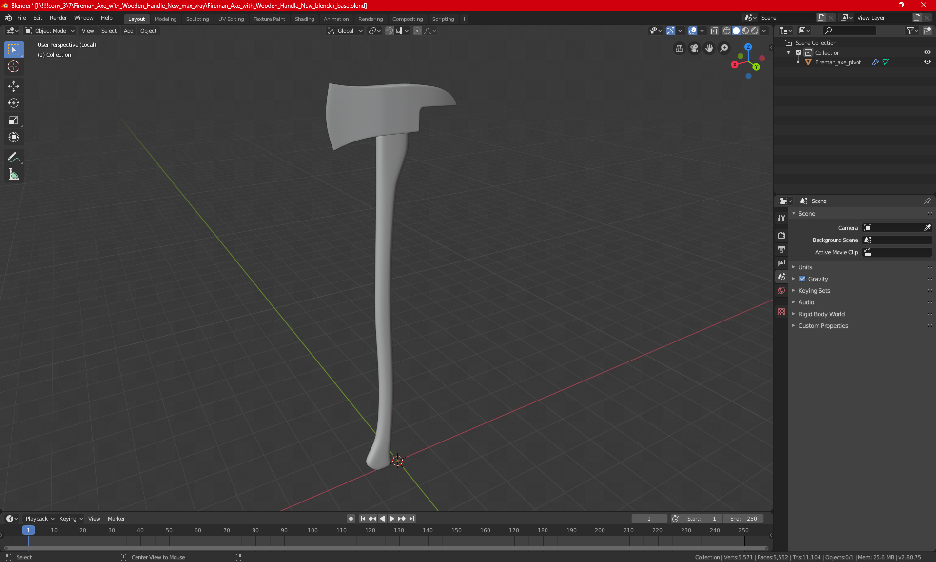 3D model Pickhead Fire Axe with Wooden Handle Old