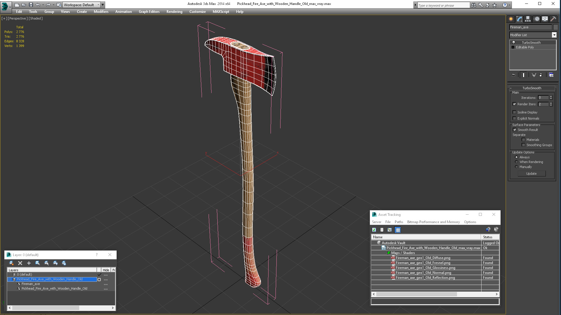 3D model Pickhead Fire Axe with Wooden Handle Old