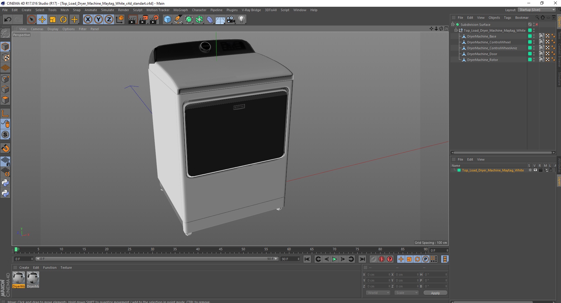3D model Top Load Dryer Machine Maytag White