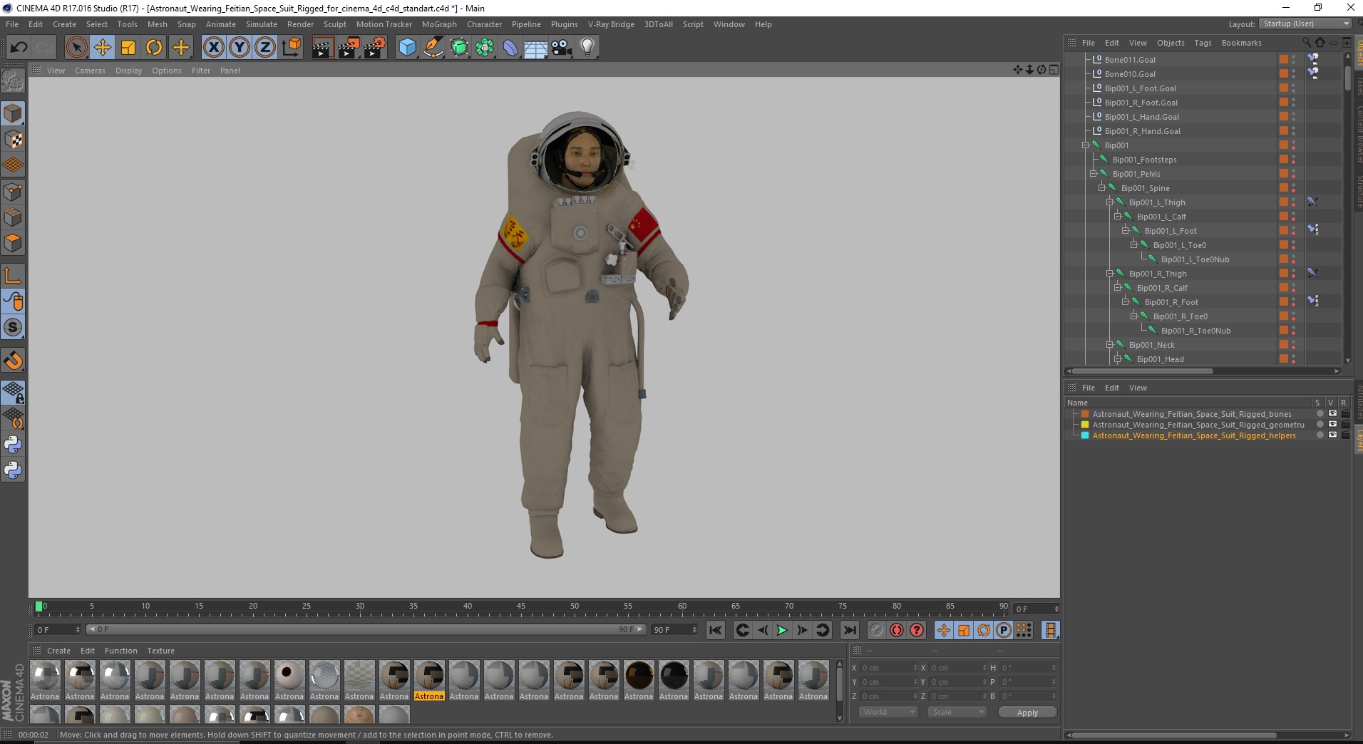 Astronaut Wearing Feitian Space Suit Rigged for Cinema 4D 3D