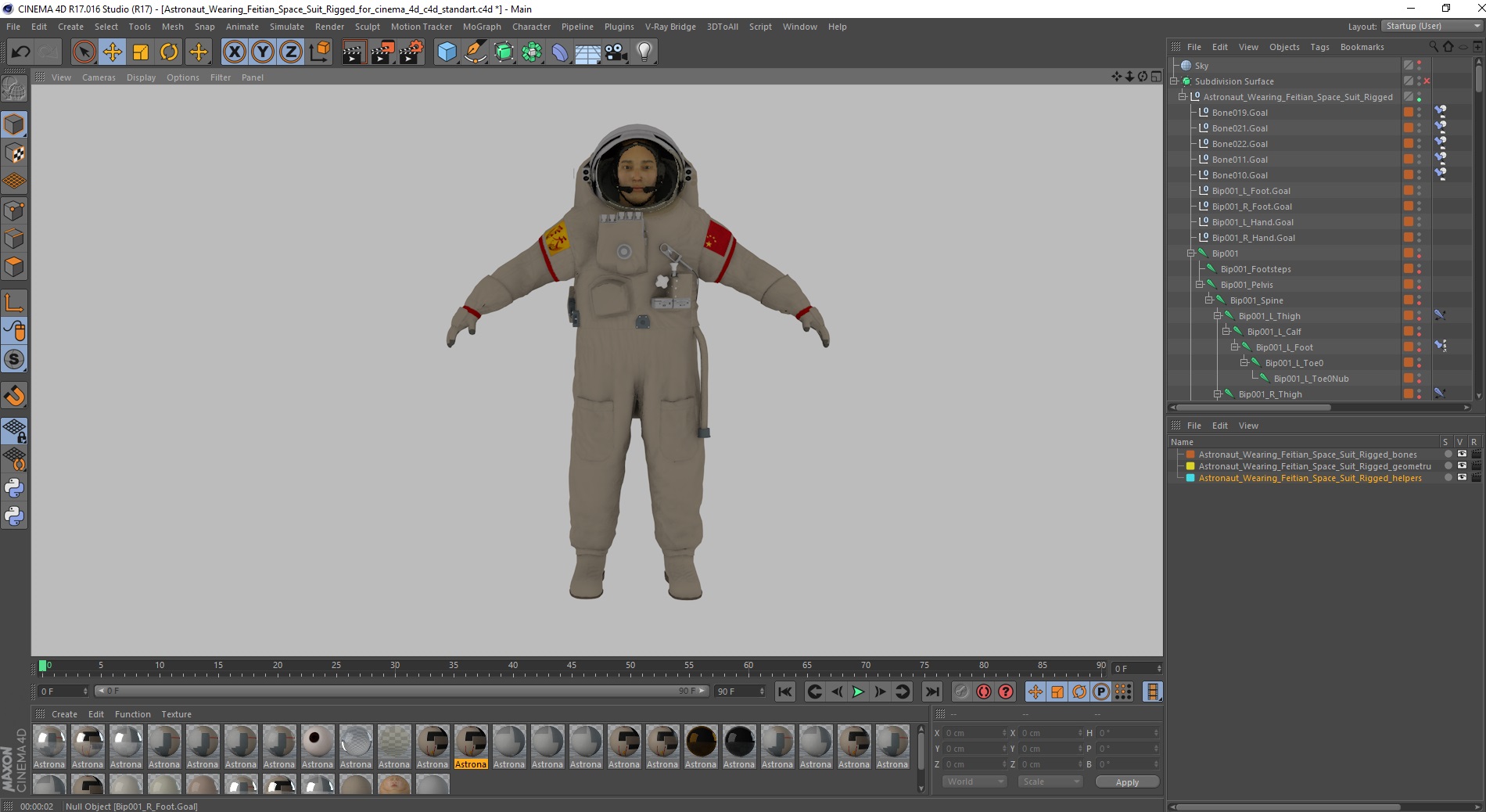 Astronaut Wearing Feitian Space Suit Rigged for Cinema 4D 3D