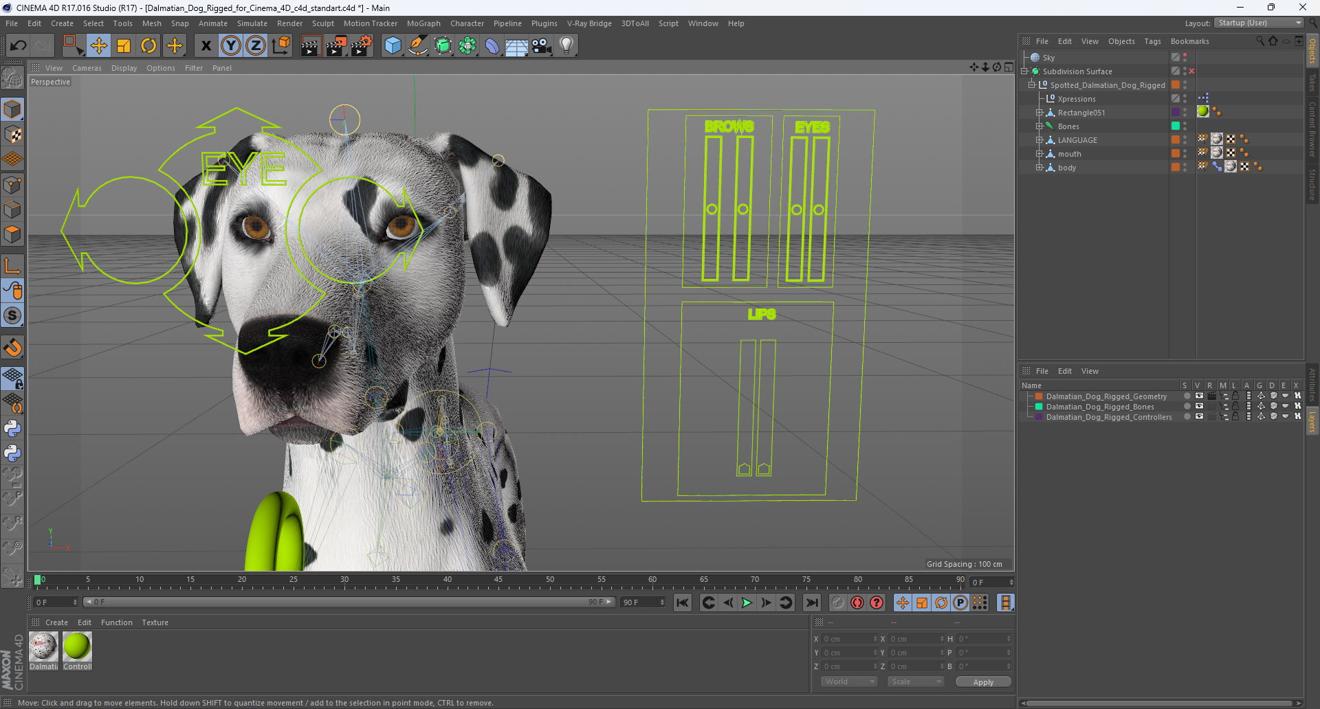 Dalmatian Dog Rigged for Cinema 4D 3D model