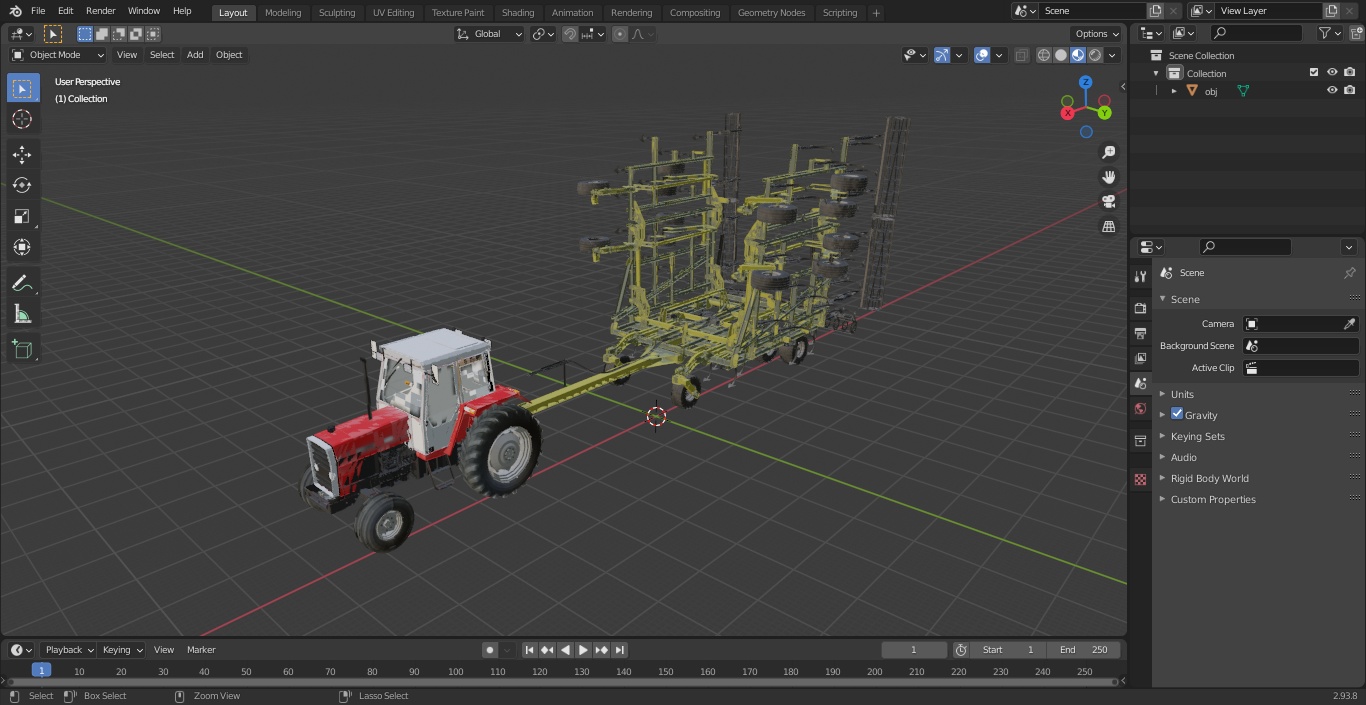 Vintage Tractor Ferguson 698 with Seedbed Cultivator Transportation 3D