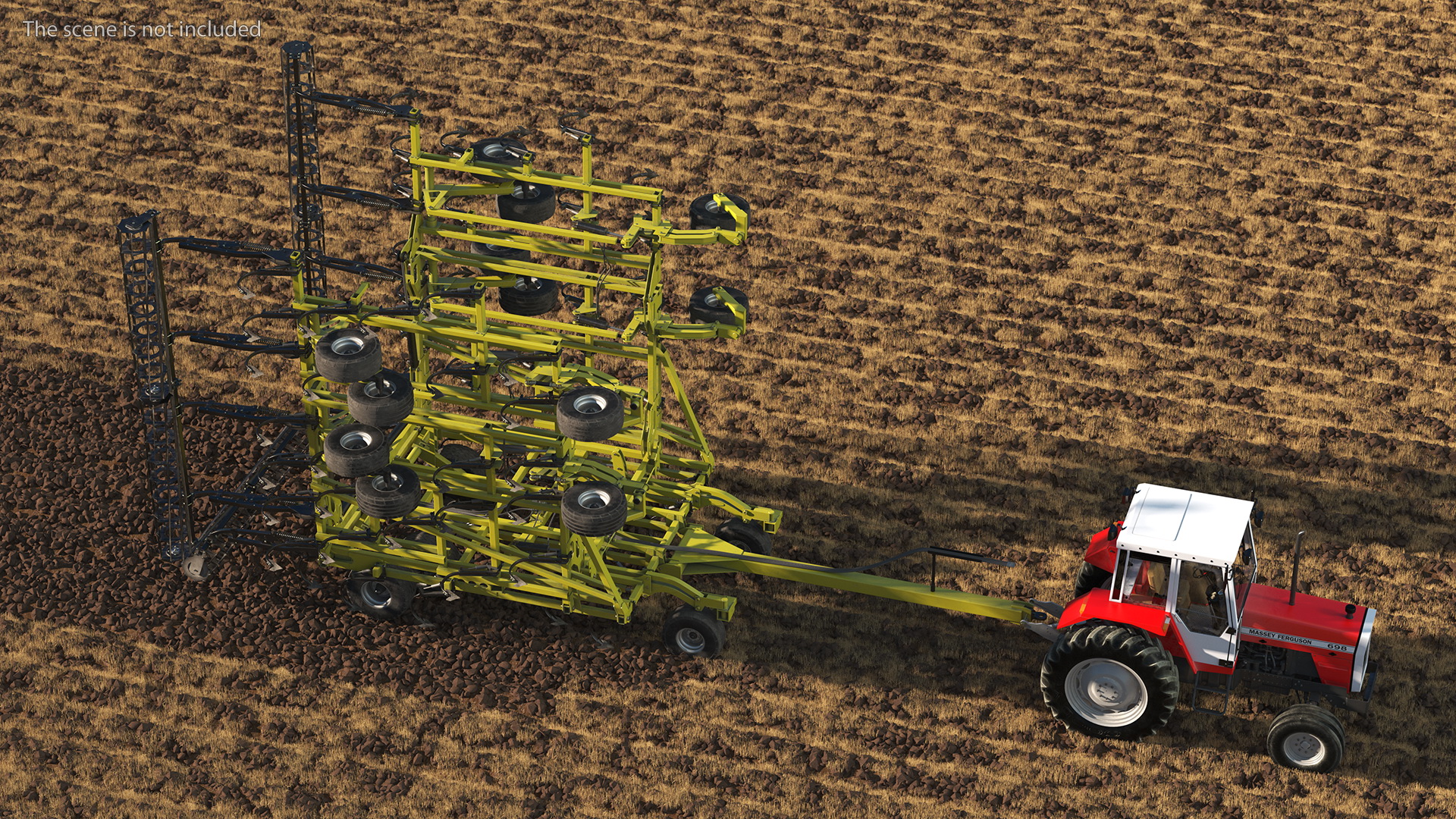 Vintage Tractor Ferguson 698 with Seedbed Cultivator Transportation 3D