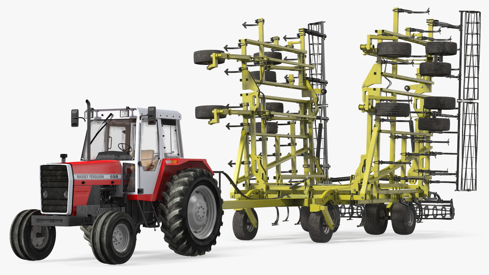 Vintage Tractor Ferguson 698 with Seedbed Cultivator Transportation 3D