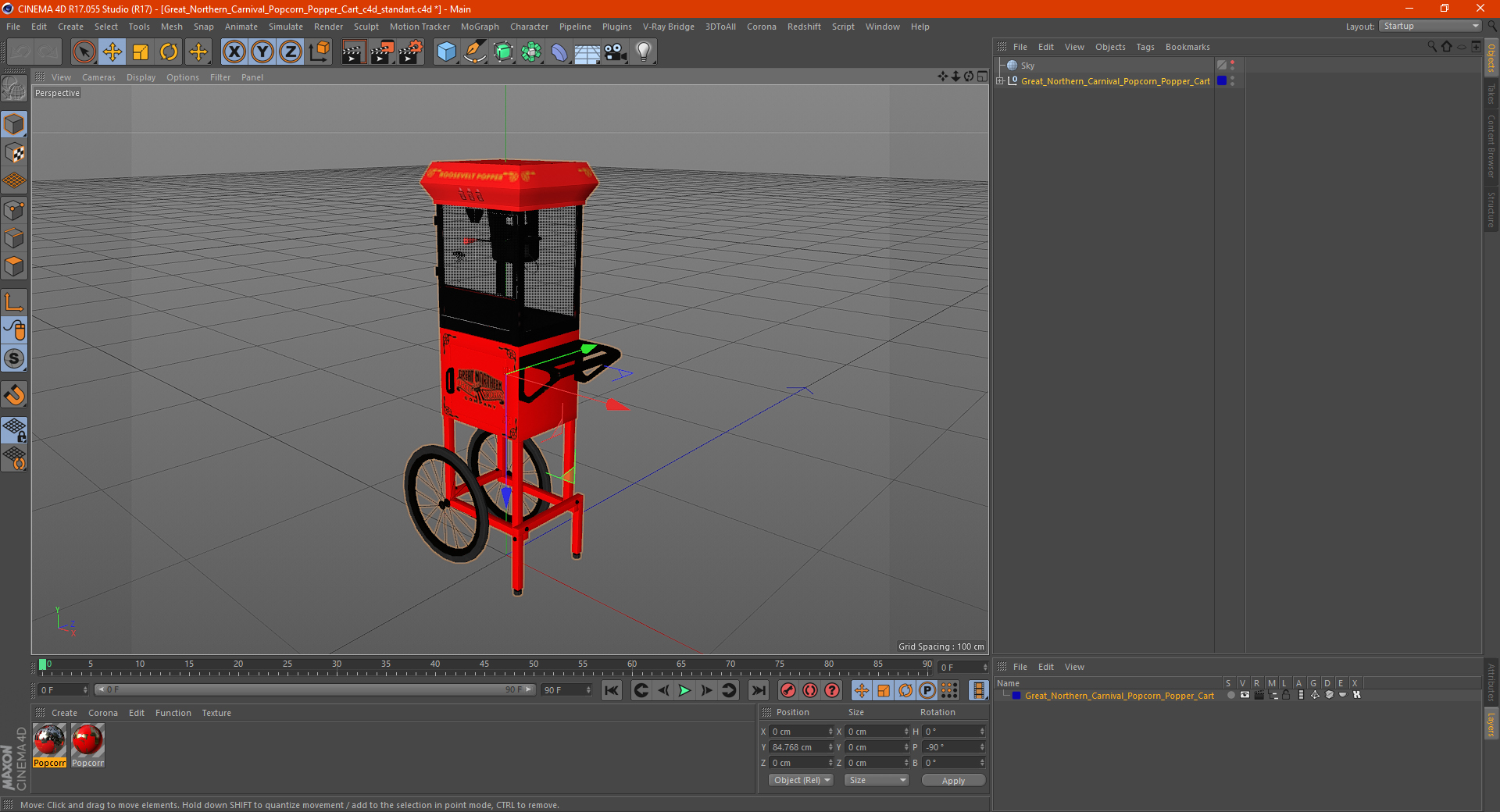 3D Great Northern Carnival Popcorn Popper Cart model