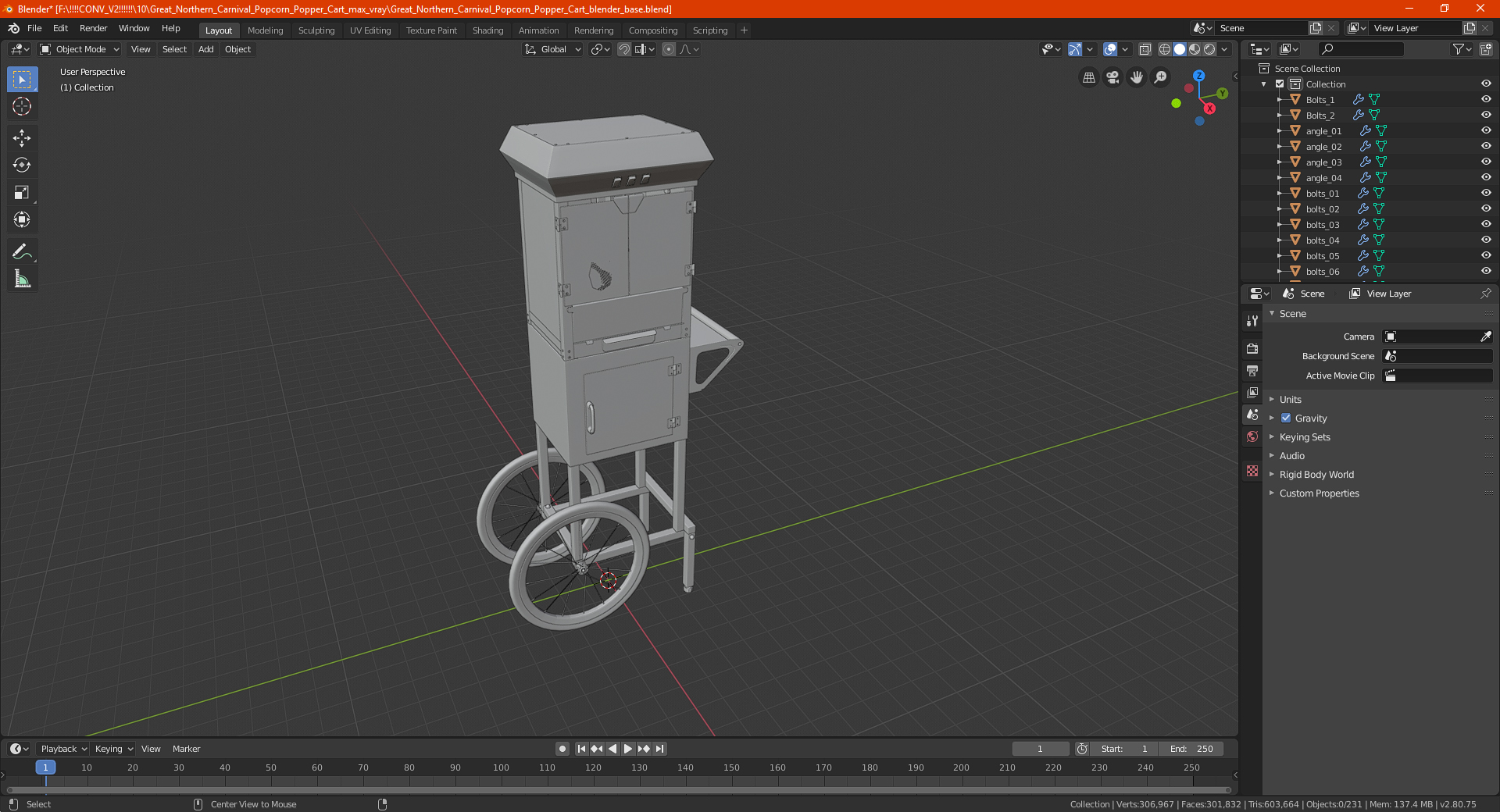3D Great Northern Carnival Popcorn Popper Cart model