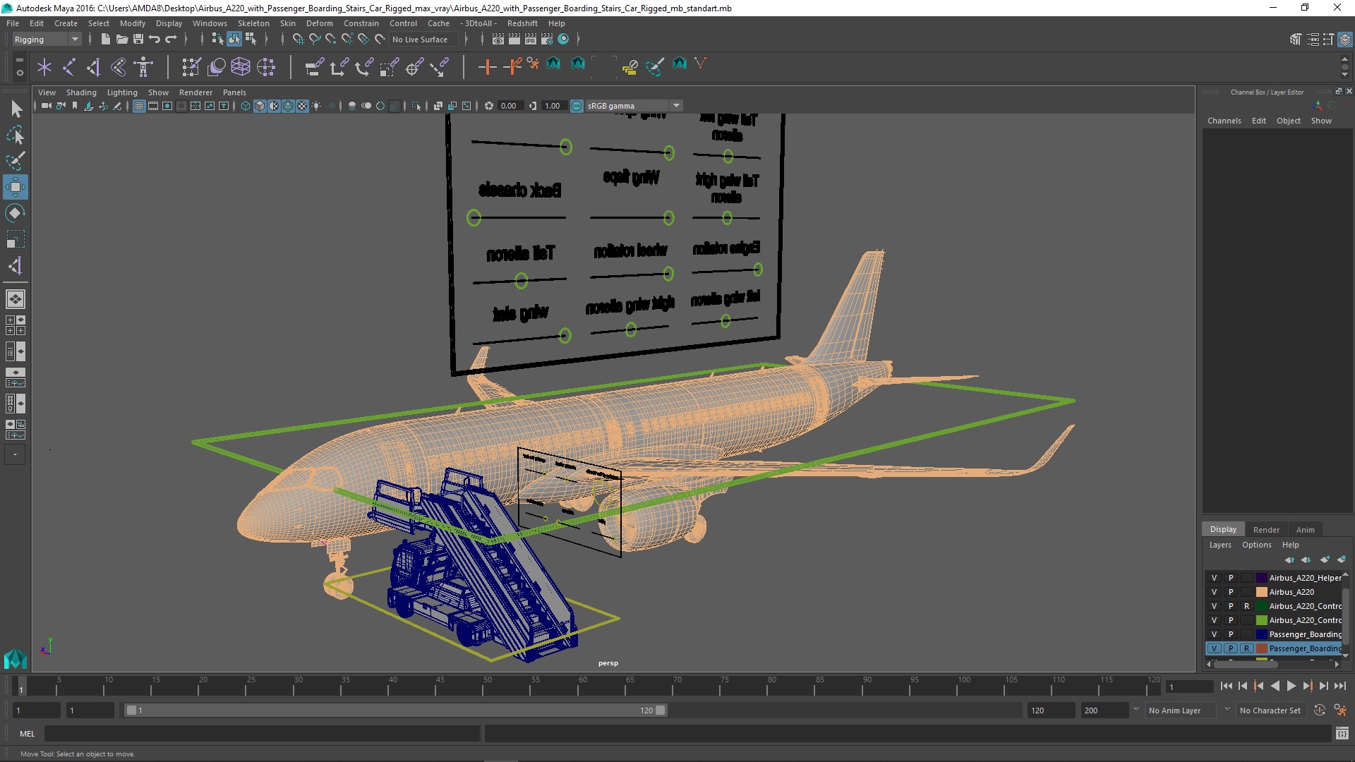 Airbus A220 with Passenger Boarding Stairs Car Rigged for Maya 3D