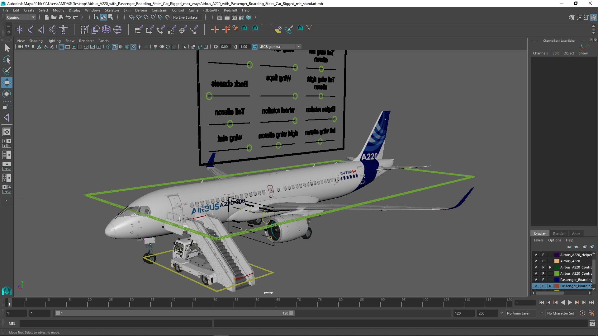 Airbus A220 with Passenger Boarding Stairs Car Rigged for Maya 3D