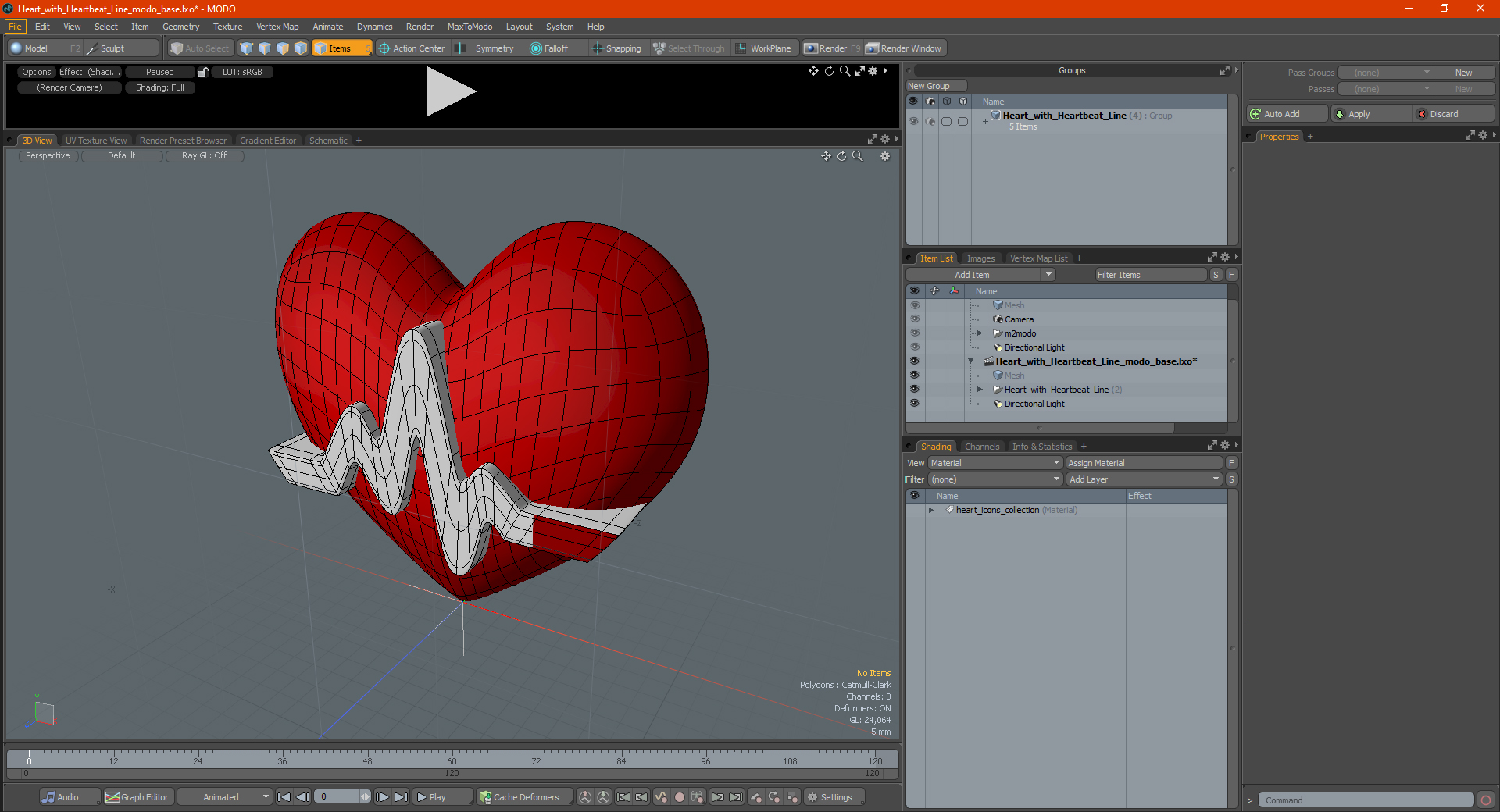 3D model Heart with Heartbeat Line