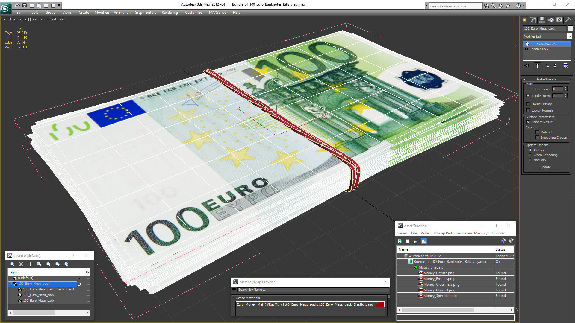 Bundle of 100 Euro Banknotes Bills 3D model