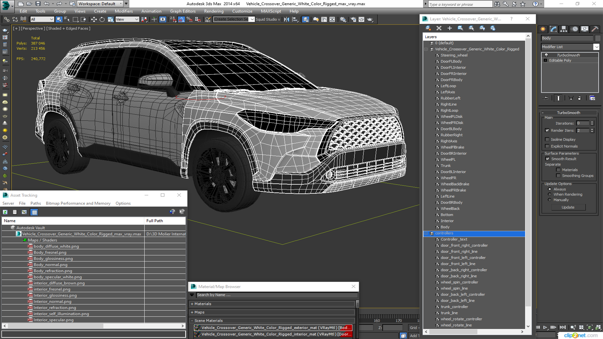 3D Vehicle Crossover Generic White Color Rigged for Maya model