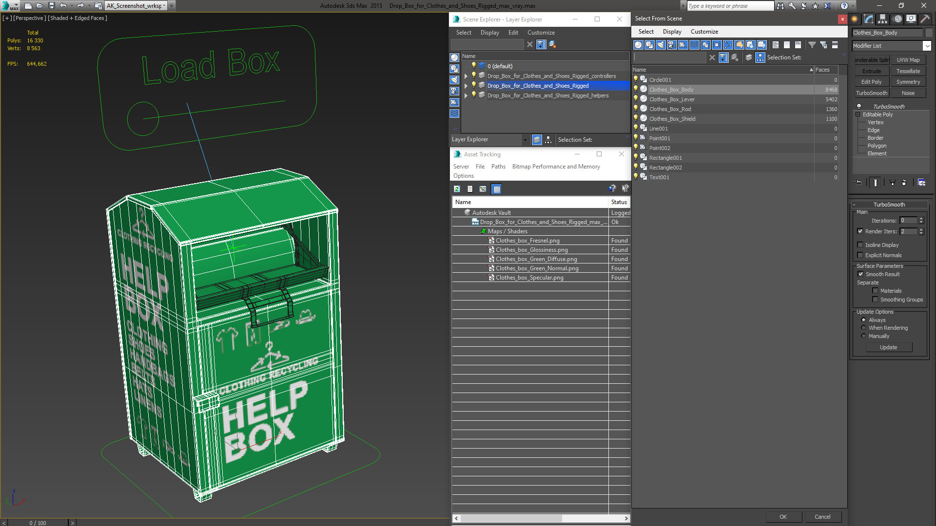 Drop Box for Clothes and Shoes Rigged 3D