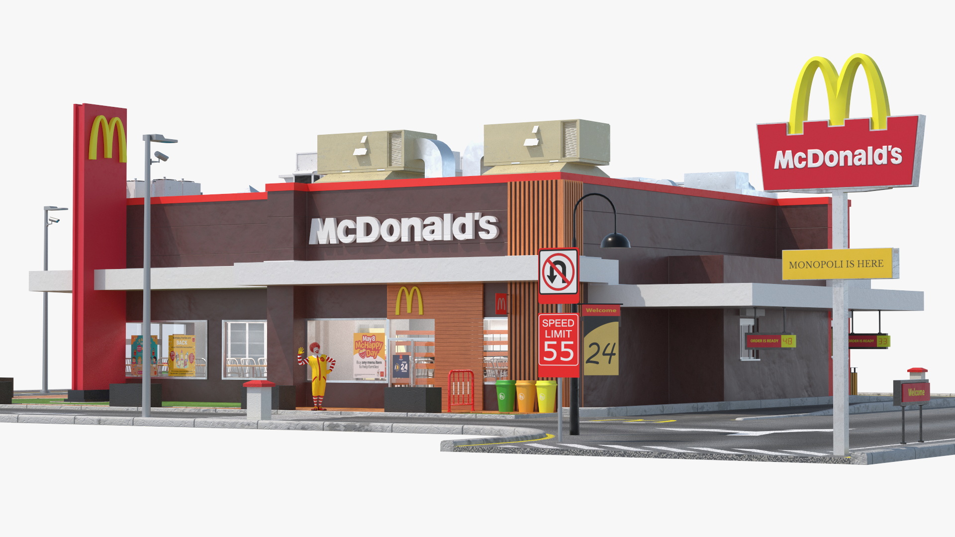 3D Ronald McDonald Clown Near Restaurant Fur