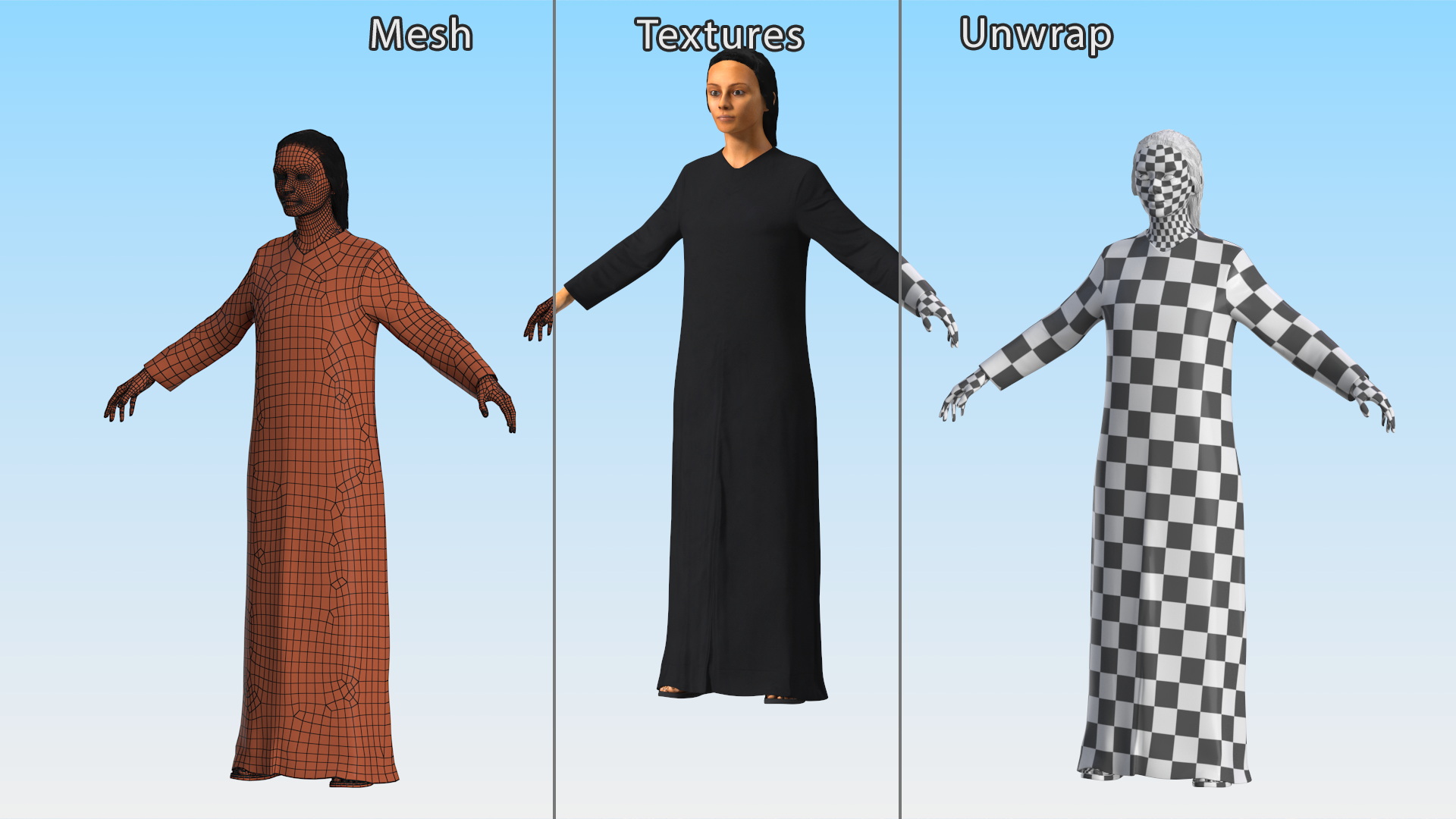Realistic Arabian Female Figure in Long Dress Fur 3D model
