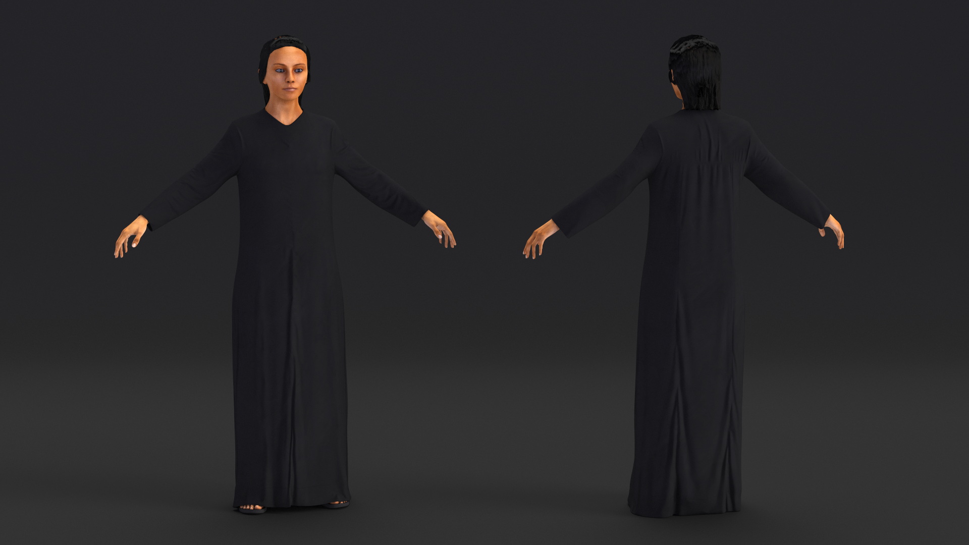 Realistic Arabian Female Figure in Long Dress Fur 3D model
