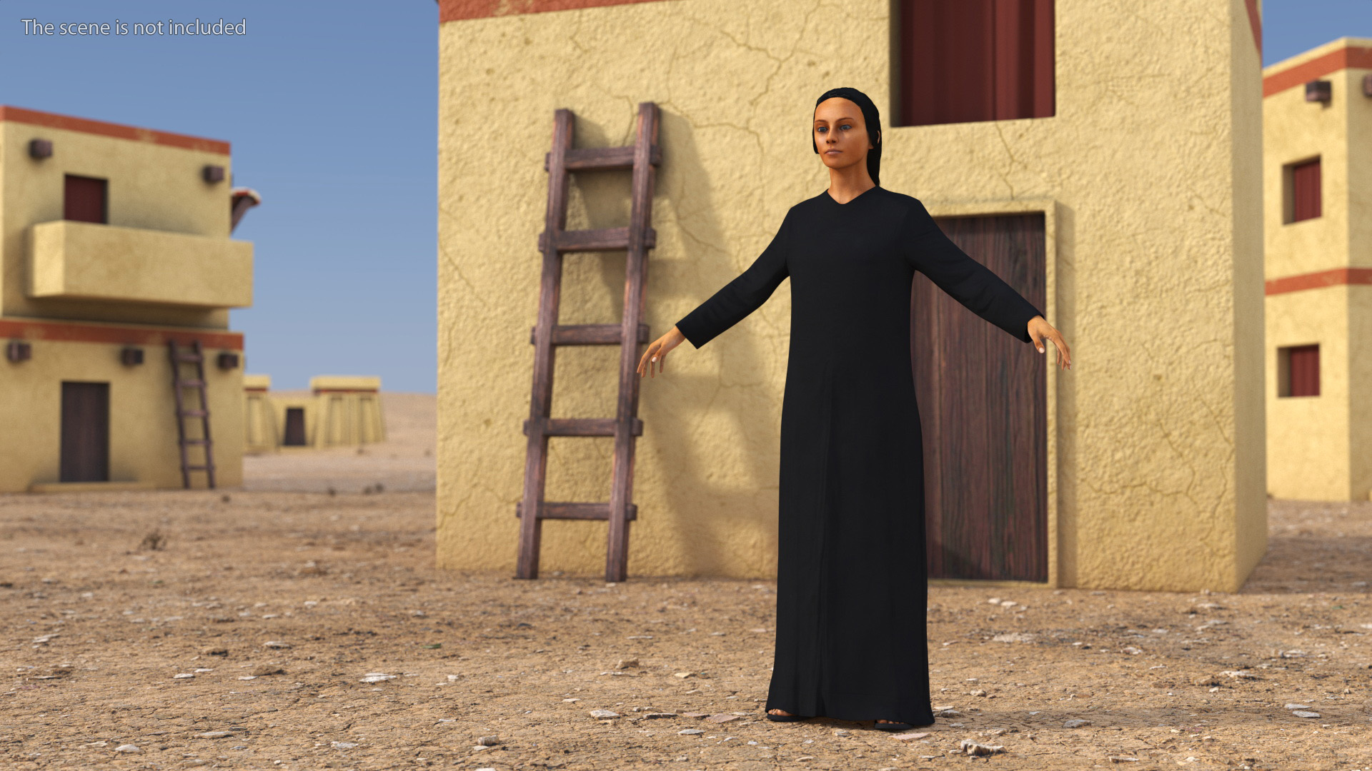 Realistic Arabian Female Figure in Long Dress Fur 3D model
