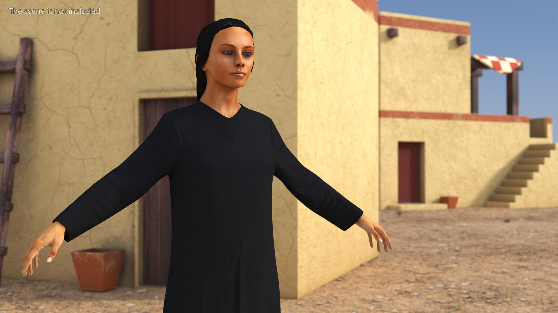 Realistic Arabian Female Figure in Long Dress Fur 3D model