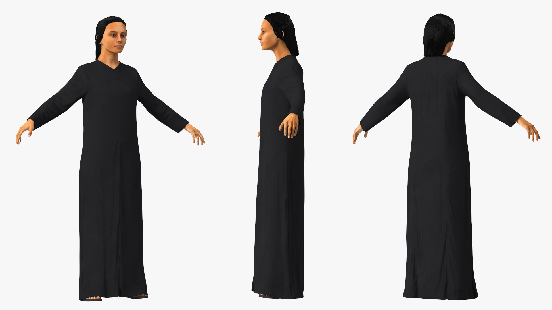 Realistic Arabian Female Figure in Long Dress Fur 3D model
