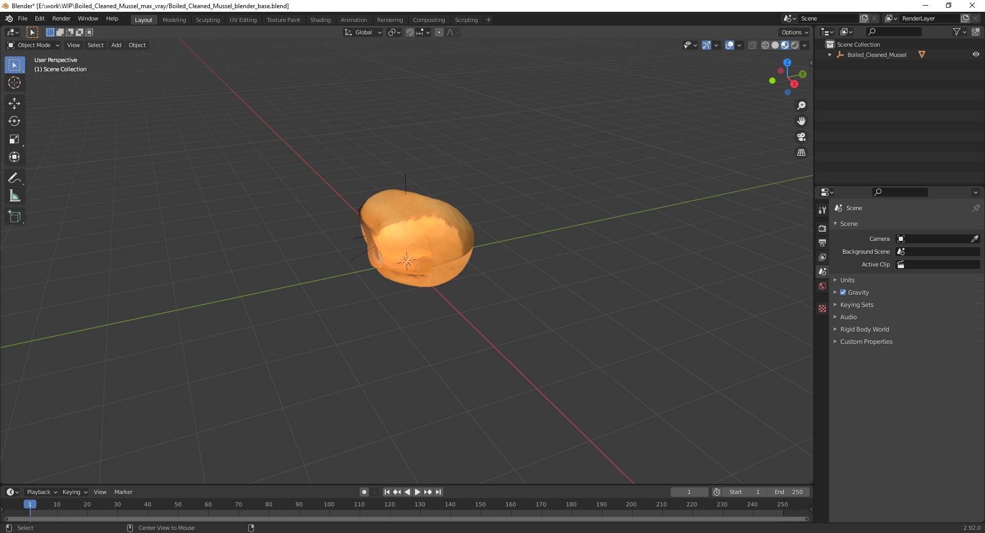3D Boiled Cleaned Mussel
