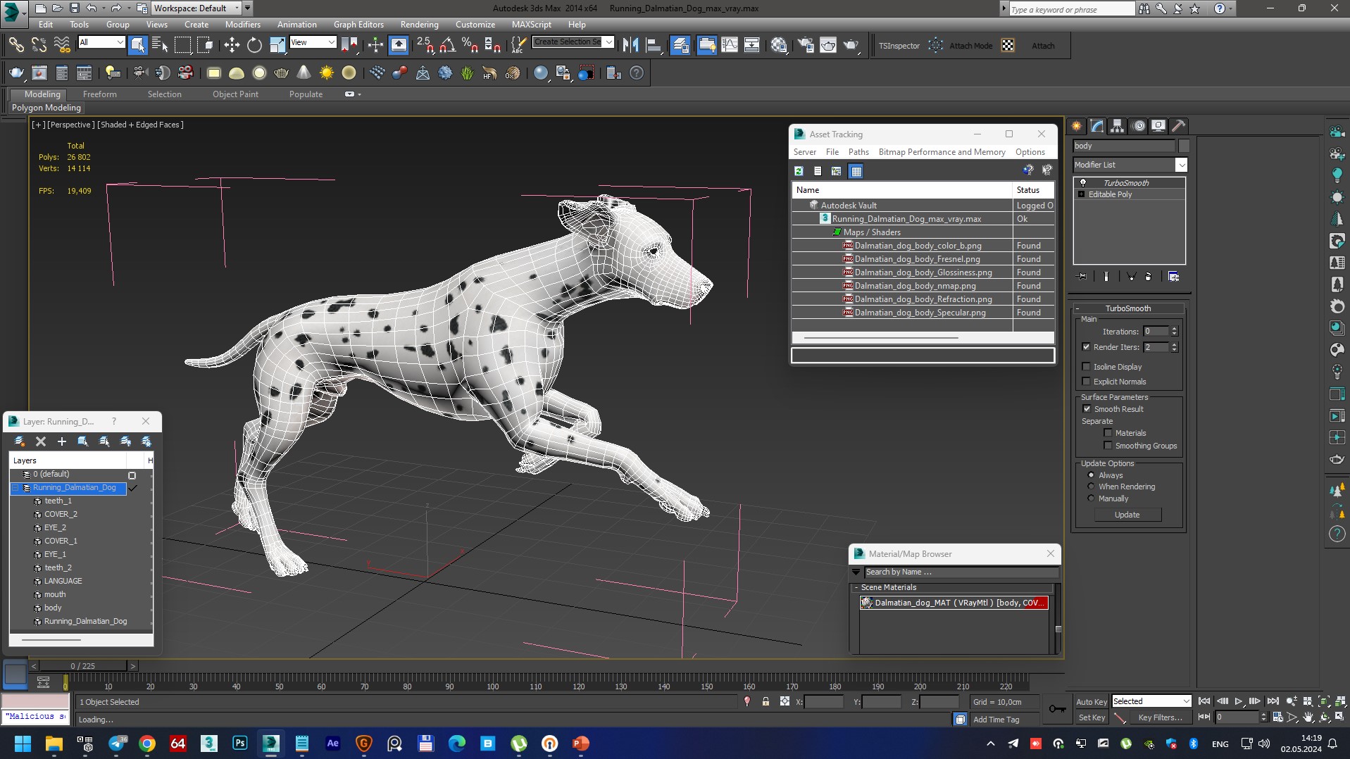 3D Running Dalmatian Dog