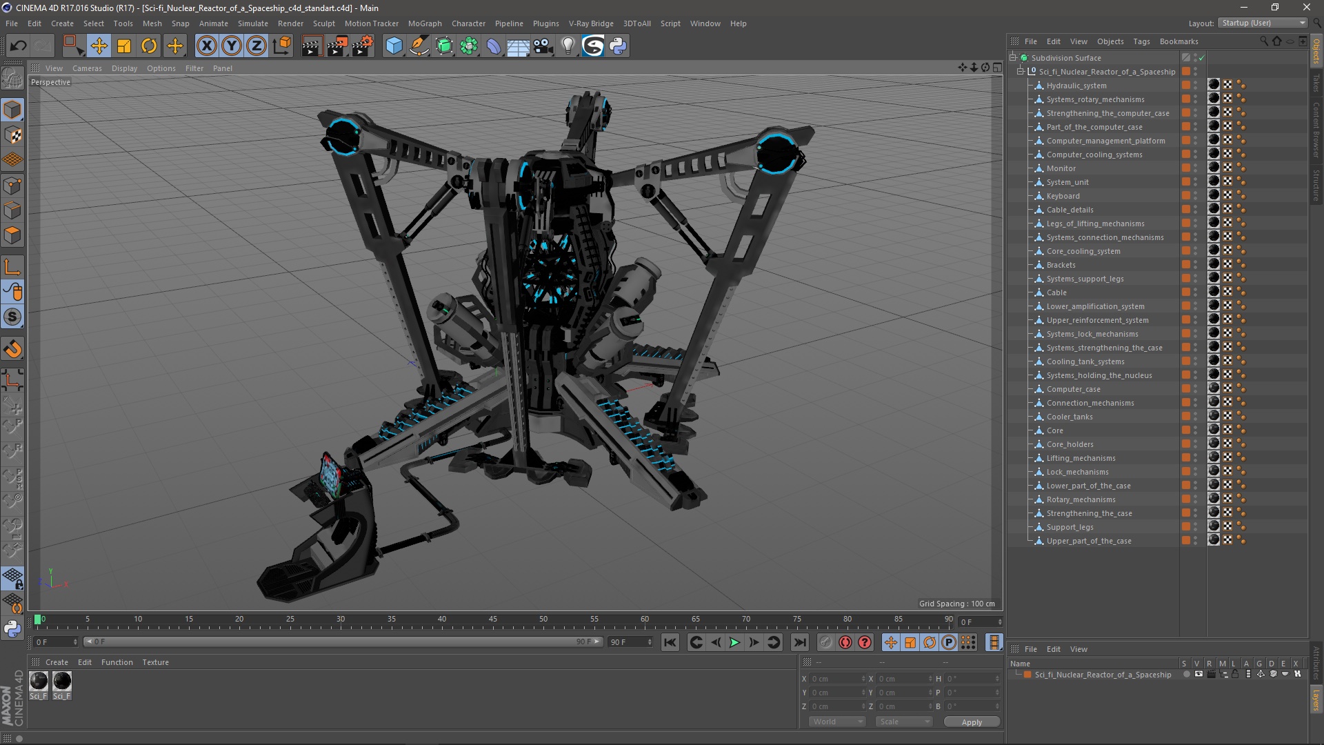 Sci-fi Nuclear Reactor of a Spaceship 3D