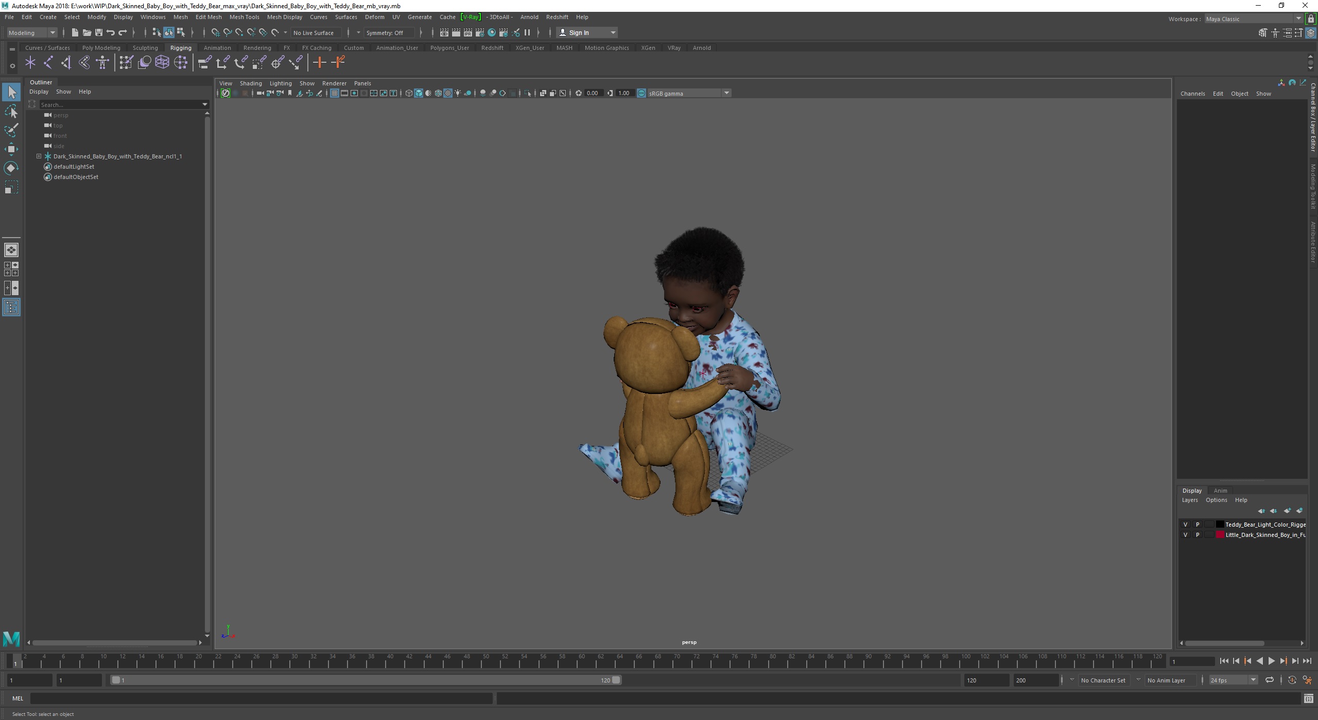 Dark Skinned Baby Boy with Teddy Bear 3D