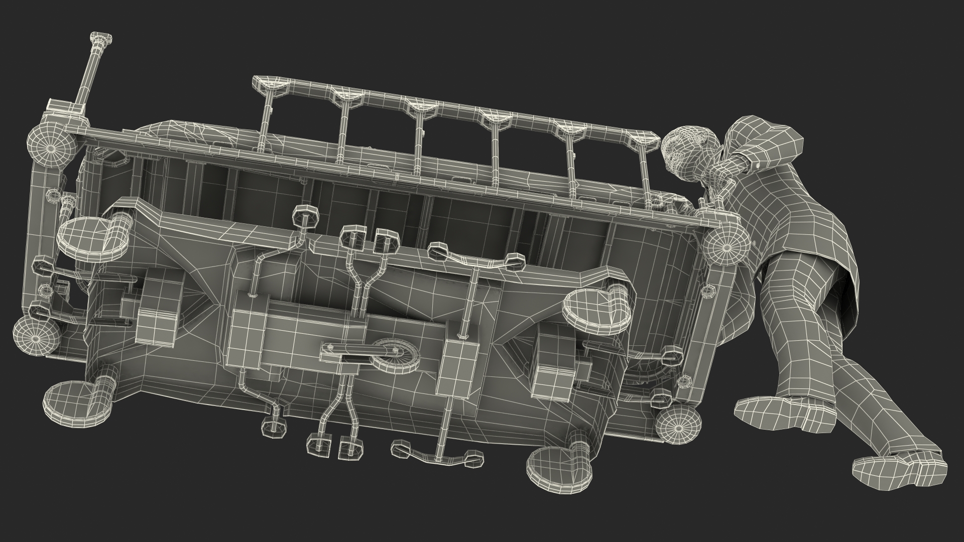 3D Linet Sprint 100 Transport Bed with Doctor and Patient Rigged