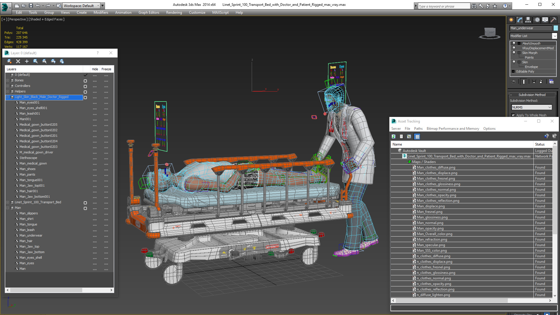 3D Linet Sprint 100 Transport Bed with Doctor and Patient Rigged