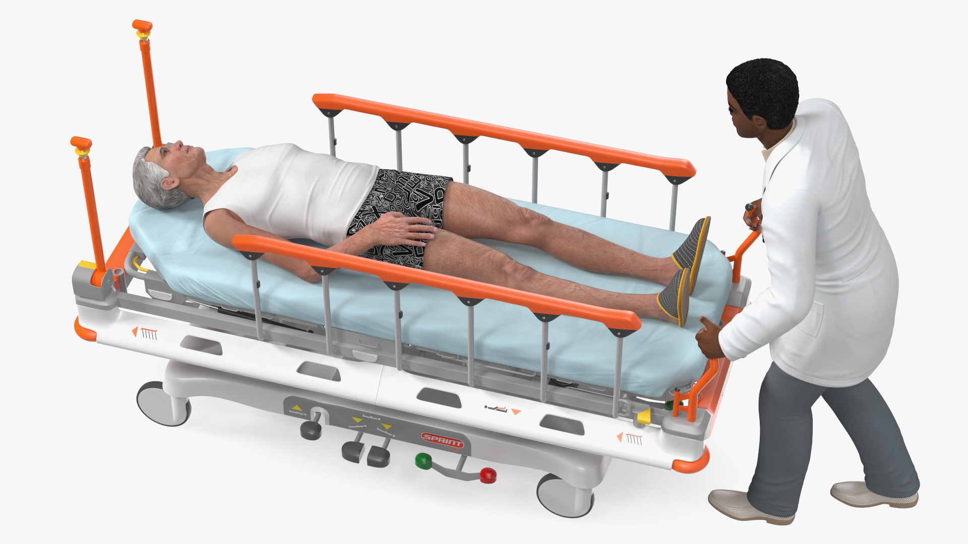 3D Linet Sprint 100 Transport Bed with Doctor and Patient Rigged
